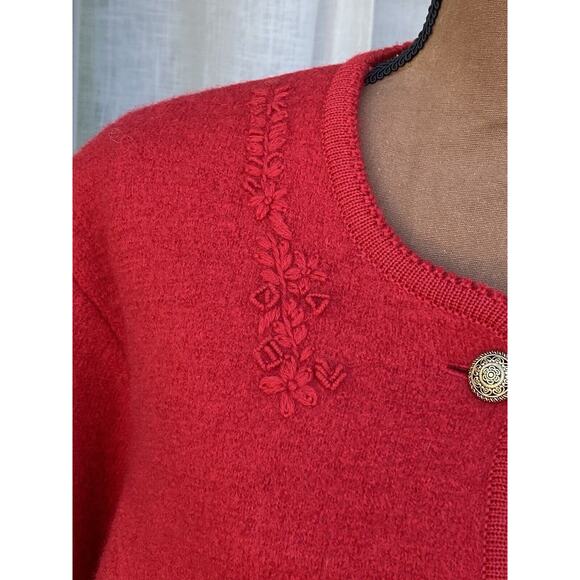 Vintage Pendleton 100% Virgin Wool Red Cardigan Embroidery Women’s Large - Picture 4 of 16